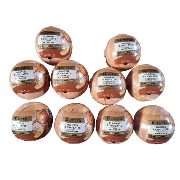 10x Beloved Bath Bombs Lot Pumpkin Chai Latte Vegan Love Beauty Planet Set NEW